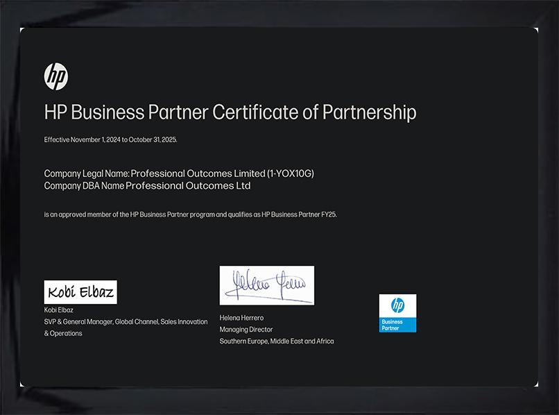 HP Business Partner Certificate of Partnership